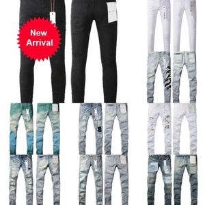 2024 Mens Purple Brand Low Rise Skinny Men Jean White Quilted Destroy Vintage Stretch Cotton Jeans fashion