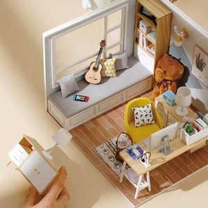 建築/DIYハウス木製ミニチュアドールハウスDIYスモールハウスキット製造部屋のおもちゃ3Dパズルアセンブリビルディングモデル誕生日プレゼント