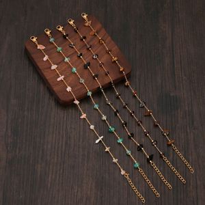 Rostfritt stål Hot Selling Colored Gravel Gold Link Chain Armband Fashion Natural Stone Crystal Beads Armband för kvinnor