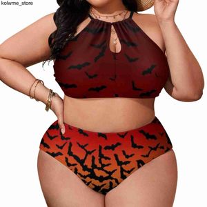 Women's Tanks Camis Bat Sunset Bikini Set Sexy Spooky Animal Print Bikini Swimsuit Push Up Tank Top Swimwear Stylish Swimsuits Beach Wear Large Size S24514