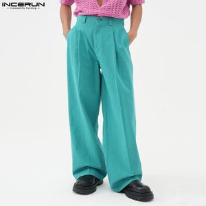 Incerun Korean Style Men calça calças de pernas largas simples de todas