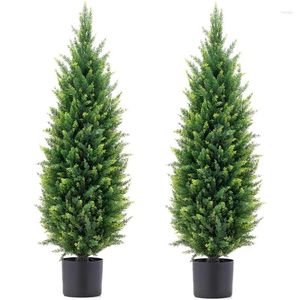Dekorative Blüten zwei 3,5 Fuß (42 '') Künstliche Zedern -Topiary -Bäume UV -bewertete Stopfpflanzen Sträucher Büsche Baum innen im Freien