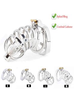 Best Cbt Belt Device Stainless Steel Cock Cage Penis Lock with Urethral Catheter Spiked Ring Sex Toys for Men8828173