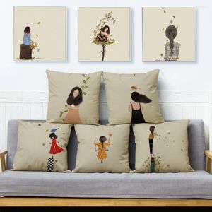 Pillow Cute Cartoon Flower Lonely Girl Cover Decor Kawaii Case Pillowcase For Sofa Home Car Linen 45 45cm