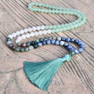 Bärade halsband 108 Mara Bead Tassel Pendant Long Necklace For Womens Bohemian Green Avenue Indian Agate Blue Dot Stone Handgjorda smycken D240514