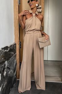 Elegante signora Elegant OL Rompers and Jumpuits 2024 Summer Women Sleeveless Abbassa la festa con le gambe larghe del colletto Solida tute