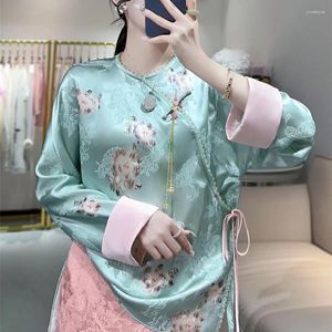 Abbigliamento etnico di seta di fascia alta giacca da donna top dipinto di fiori abito tangamico elegante cappotto sciolto s-xxl