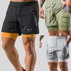 LYFT Summer New Men S Sports Casual Double Layer Fake Two Piece Basketball Fitness Sweatwicking Quick Drying Shorts ports weatwicking horts