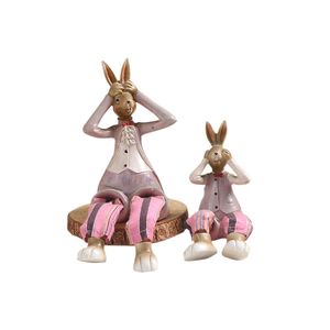 Pink creative resin decoration crafts rabbit tabletop decoration rabbit three-piece set