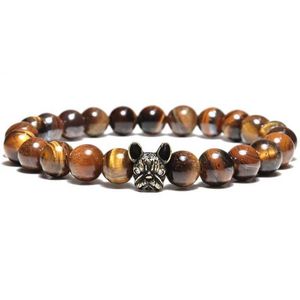 Charm Bracelets New French Bulldog Bracelet For Men 8mm Natural Lava Tiger Eyes Stone Braclet Beaded Vintage Braslet Homme Camping Accessories Y240510