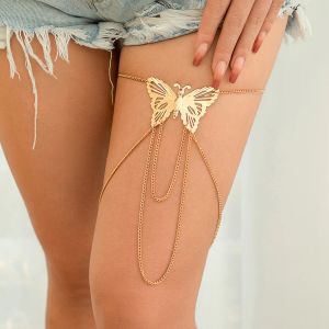 Boho Big Butterfly Quaste Quaste Bein Oberschenkelkette Frauen Braut Bikini Sommer verstellbarer Kettenparty Körper Schmuck Mi -Accessoires
