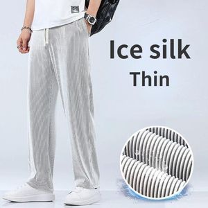 Men's Pants 5xl Summer Straight Pant Loose Thin Section Drape Ice Silk Wide Leg Sports Casual Fits 100kg