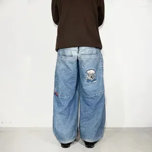 Men's Jeans JNCO Y2K Women Harajuku Retro Hip Hop Cartoon Embroidery Baggy Black Pants High Waisted Wide Trousers Streetwear