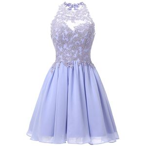 Halter Short Homecoming Dresses for Teens Chiffon Lace Appliques Juniors Prom Dresses Keyhole Back 8th Grade Party Dress 2791
