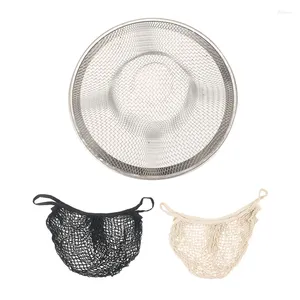 Shopping Bags ASDS-1X Basket Drain Garbage Stopper Metal Mesh Sink Strainer & 2Pcs Reusable Cotton Net String Bag (Black Beige)