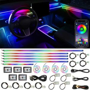 Decorative Lights Car Colorful Acrylic Lamp Strips Music APP Control Auto Interior 64 RGB Led Ambient Lights Decoration Neon 18 in 1 14 in 1 T240509