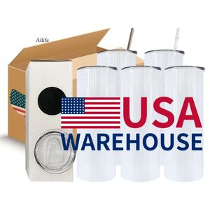 US Warehouse White Blank Sublimation Tumblers 20Oz Stainless Steel Insulated Car Mugs Straight Double Walled Water Drinking Cups CAN 2 Days Delivery Au10 0514