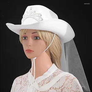 Headpieces Wedding Decoration White Crown Bridal Hats med Long Lace Hen Girls Bachelorette Party Supplies Brudtärna gåvor