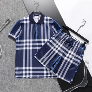 Designer men's sportswear set, jogging sweatshirt, jogging suit, men's sportswear two-piece T-shirt, summer checkered printed short sleeved shorts