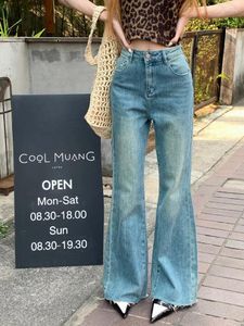 Kvinnors jeans Kvinnor Chic Loose Micro Flare Spring Summer High midja bred benstövel Kur Streetwear Long Denim Pants