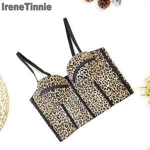 Kvinnors tankar Irene Tinnie Kvinnor Leopard tryckning Camisole Top Stretch Crop Underwired Bustier Bra Night Club Party Tank Topps Kvinna