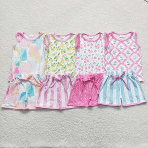 Roupas Conjuntos de roupas por atacado bebê menina de verão com tampas de tampas de tampas infantil infantil conjunto de algodão.