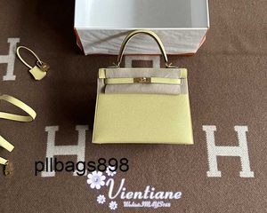Handbag Keliys Genuine Leather 7A Director Handsewn Bag 25 Chicken Yellow 1Z Jaune Poussin Epsom Cowhide Gold Buckle
