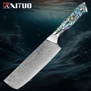 Kockkniv Damascus Pro Extra skarp matlagning Kniv japansk Nakiri Kniv Högkol Superstål Kinesisk liten kök Kniv