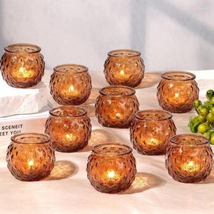 Candle Holders Amber Votive Holder 10-piece Set Round Glass For Table Center Tea Lamp Wedding Decoration