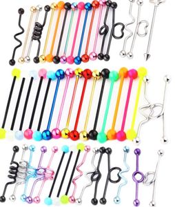 Mix Style 100pcs Brincos de barra industrial Piercing de corpo Longo barbell 38mm 14g Brincos de cartilagem de orelha Piercing Aço inoxidável E1225501