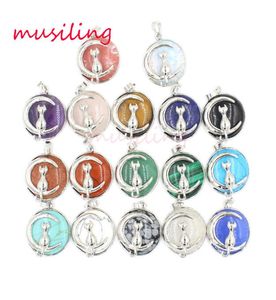 Moon and Cat Pendants Pendulum Jewelry For Women Natural Stone Crystal Charms European Healing Chakra Wicca Witch Amulet Fashion J2408413