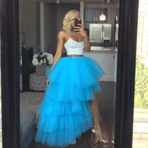 Party Dresses Green Hi Low Puffy Tutu Long Dress Women High Waist Lush Tiered Tulle Ruffle Formal Skirt Custom Made Any Color Free