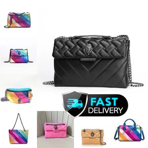 2024 Klasyczny projektant Kurt Geiger Eagle Heart Rainbow skórzana torba na torba dla kobiet na ramię Crossbody Tourse podróżne z srebrnym łańcuchem Walka