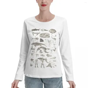 女性用ポロス古生物学のイラスト長袖Tシャツ女性服をかわいいトップス黒いTシャツ女性