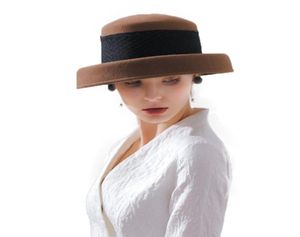 Chapéus de feltro de lã feminino com véu de flor Fedora de lã para mulheres Fascinador Brim largo largo cloche hat m674202511