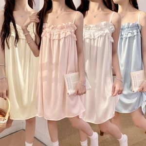 Women's Sleepwear Sweet Princess Sexy Lingerie Spaghetti Strap Silk Satin Nightgowns For Women Korean Night Dress Nightdress Home Nighty