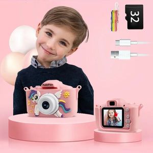 Dijital Viedo Kids Kamera Noel Doğum Günü Hediyesi Erkekler İçin 312 Unicorn Oyuncak Toddler 32G kart ve Sillicon Kapak 240509