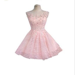 Sweet Cocktail Dresses 2019 New Bride Married Banquet Pink Lace Short Prom Dress Plus Size Party Formal Dresses 494 218I