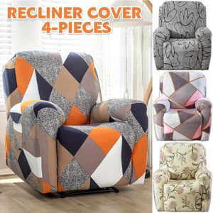 Stol täcker 4pc/set mjölk Silk Stretch Recliner soffa Tryckt Elastisk fåtölj slipcovers för vardagsrumsmöbler Protector