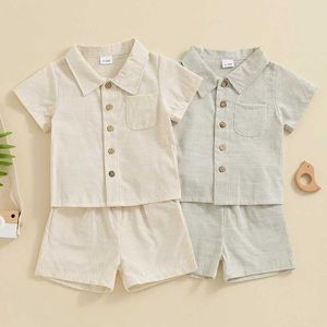 Giyim Setleri 1-4 yıl Toddler Boy Yaz Giysileri Seti Stripe Baskı Kısa Kollu Düğme Elastik Bel Şortlu Gömlek Erkekler İçin Kıyafetler