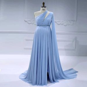 Maternity Dresses Elegant One Shoulder Open Front Soft Mesh Maternity Dress Photoshot #18811-1L2405