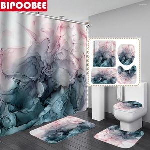 Shower Curtains Modern Curtain Set Marble Pink Teal Ink Liquid Creative Abstract Vintage Non-Slip Rugs Toilet Lid Cover Bathroom