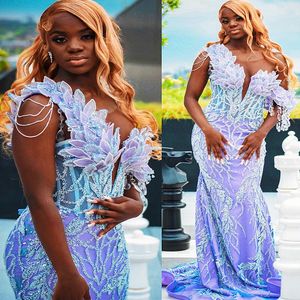 Aso Ebi 2024 Lavender Florals Mermaid Prom Dresses Beaded Sequined Lace Evening Party Formal Second Reception Birthday Enagement PromDress Gowns LF047