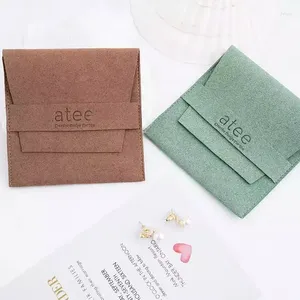 Gift Wrap 100PCS Luxury Custom Logo Jewelry Pouch Flap Packaging Ring Necklace Microfiber Suede Green Envelope
