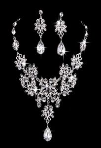 6 colors women Bling Crystal Bridal Jewelry Set silver diamond Wedding statement necklace Dangle Earrings for bride Bridesmaids Ac9493143