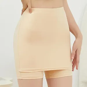 Calcinha feminina perneiras curtas altas cintura leite shorts de segurança de seda dupla camada feminina calça fina esbelta saia perfeita verão