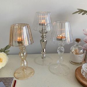 Ljusstakare vintage glas ljusstake lampa form hållare rand design tealight cup bröllop fest hem skrivbord dekoration