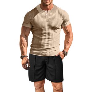 2024 Summer Men's Polo Neck Knitted T-shirt Casual Single breasted Short sleeved Shorts for Men M514 48