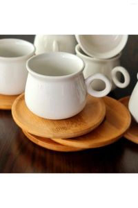 Fincan tabakları şaşırtıcı Türk Yunan Arap Kahve Espresso fincan Seti Beyaz Porselen Kiti Bambu Plakası 150mm