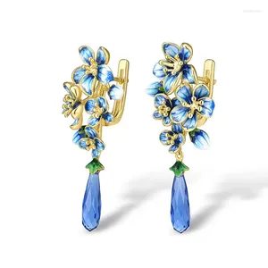 Brincos de argolas estéticos esmalte de flor azul para mulheres festas de casamento de luxo de luxo festas de casamento jóias românticas
